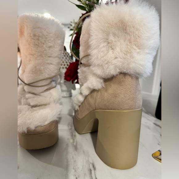 Women's Cream Faux Fur Platform Booties - Picture 2 of 9